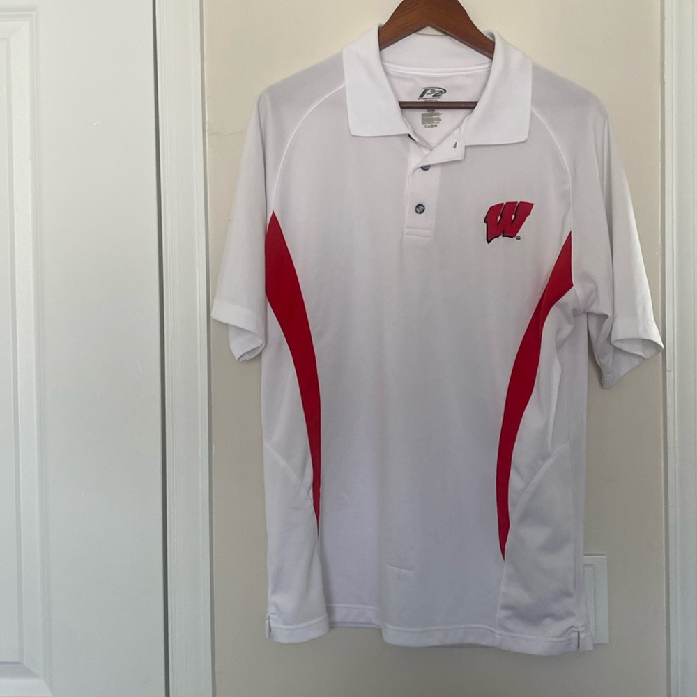 Wisconsin Badgers Polo Shirt Collared White Size M
